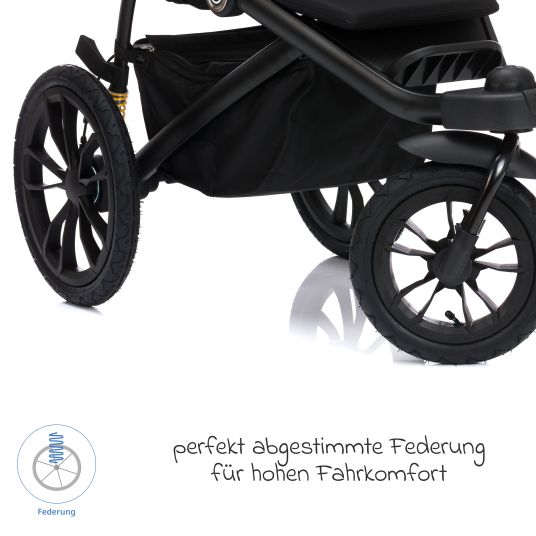 Fillikid Jogger & Sportwagen Run bis 22 kg belastbar mit Lufträder, Knickschieber, Liegeposition & Handbremse - Schwarz Melange