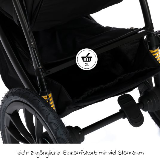 Fillikid Jogger & Sportwagen Run bis 22 kg belastbar mit Lufträder, Knickschieber, Liegeposition & Handbremse - Schwarz Melange