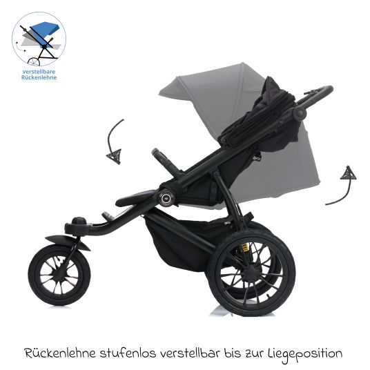 Fillikid Jogger & Sportwagen Run bis 22 kg belastbar mit Lufträder, Knickschieber, Liegeposition & Handbremse - Schwarz Melange