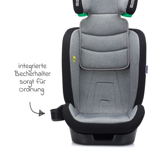 Fillikid Elli Pro i-Size child seat from 3 years - 12 years (100 cm - 150 cm) with Isofix & cup holder - Grey