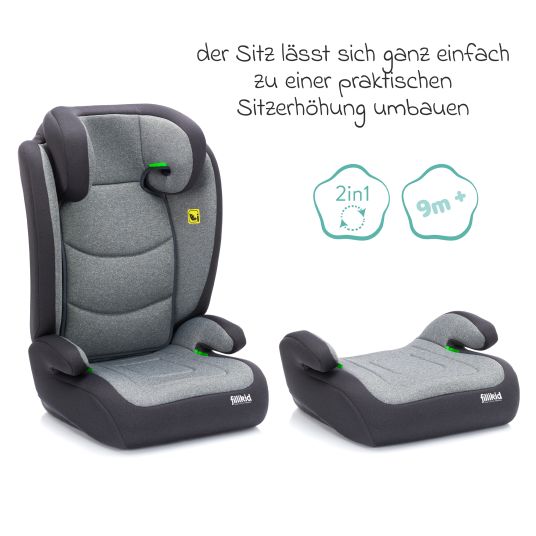 Fillikid Seggiolino auto Lea i-Size R129 da 3 anni a 12 anni (100 cm - 150 cm) senza Isofix con fissaggio a bretella solo 4 kg - grigio