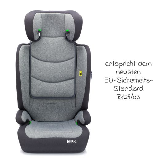 Fillikid Seggiolino auto Lea i-Size R129 da 3 anni a 12 anni (100 cm - 150 cm) senza Isofix con fissaggio a bretella solo 4 kg - grigio