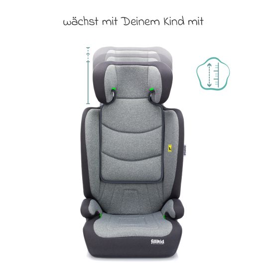 Fillikid Seggiolino auto Lea i-Size R129 da 3 anni a 12 anni (100 cm - 150 cm) senza Isofix con fissaggio a bretella solo 4 kg - grigio