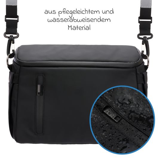 Fillikid Larvik stroller organizer with plenty of storage space incl. changing mat, bottle holder, shoulder strap & fastening hooks - Black