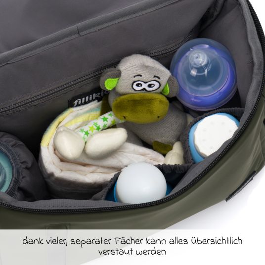 Fillikid Kinderwagen-Organizer Larvik mit viel Stauraum inkl. Wickelauflage, Flaschenhalter, Umhängegurt & Befestigungshaken - Grau