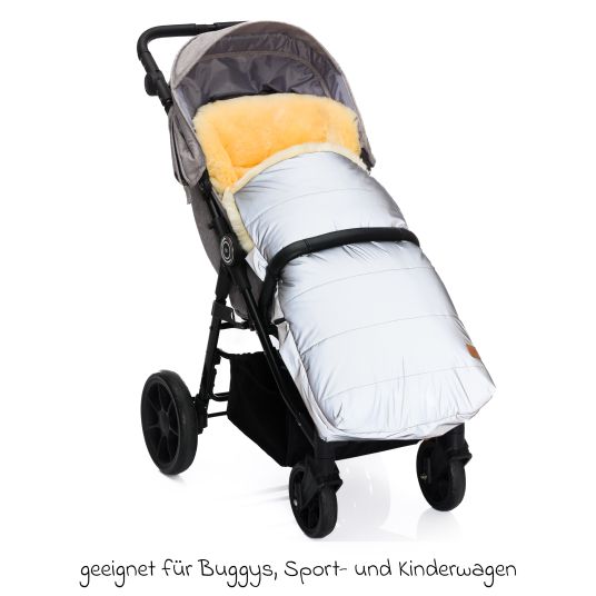 Fillikid Lammfell-Fußsack Bernina Reflect mit reflektierendem Außenmaterial für Buggy, Sport- und Kinderwagen - Silber