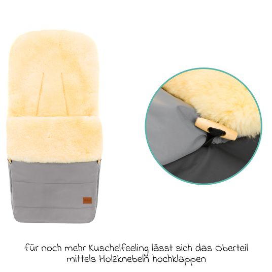 Fillikid Lammfell-Fußsack Bernina Reflect mit reflektierendem Außenmaterial für Buggy, Sport- und Kinderwagen - Silber