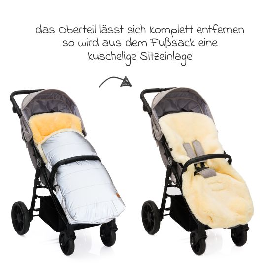 Fillikid Bernina Reflect lambskin footmuff with reflective outer material for buggies, baby carriages and baby carriages - silver