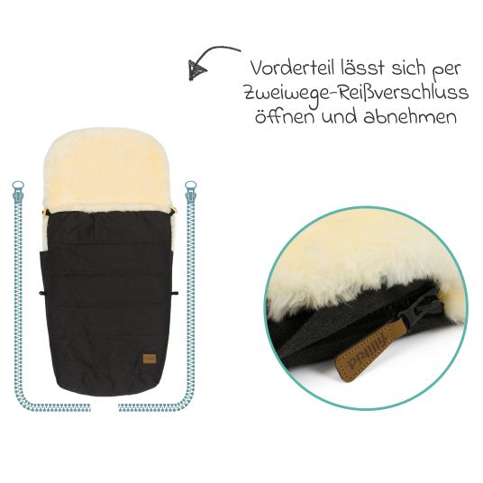 Fillikid Lammfell-Fußsack Bernina Style für Buggy, Sport- und Kinderwagen - Ebenholz