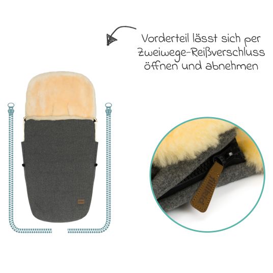 Fillikid Lammwoll-Fußsack Bernina Wool für Buggy, Sport- und Kinderwagen - Grau