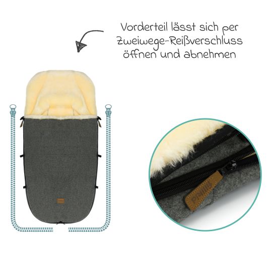 Fillikid Lammwoll-Fußsack Makalu Wool für Buggy, Sport- und Kinderwagen - Grau