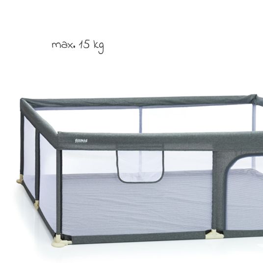 Fillikid Playpen Rio XL extra large with access at the side 180 x 120 cm - gray