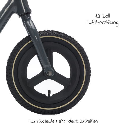 Fillikid Speedy SL balance bike con ruote pneumatiche da 12 pollici, telaio in alluminio e campanello - grigio