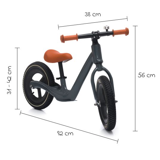 Fillikid Speedy SL balance bike with 12-inch pneumatic wheels, aluminum frame & bell - grey