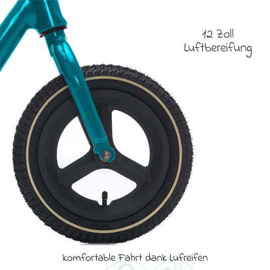 Fillikid Laufrad Speedy SL mit 12 Zoll Lufträder, Aluminum-Rahmen & Klingel - Türkis Schwarz