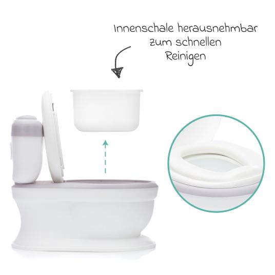 Fillikid Mini toilette Marlin con suono di risciacquo e 6 melodie, scomparto extra con contenitore rimovibile