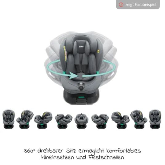 Fillikid Reboarder-Kindersitz Luca 360° i-Size ab Geburt - 12 Jahre (40 cm -150 cm) mit Isofix-Base & Stützfuß - Grau