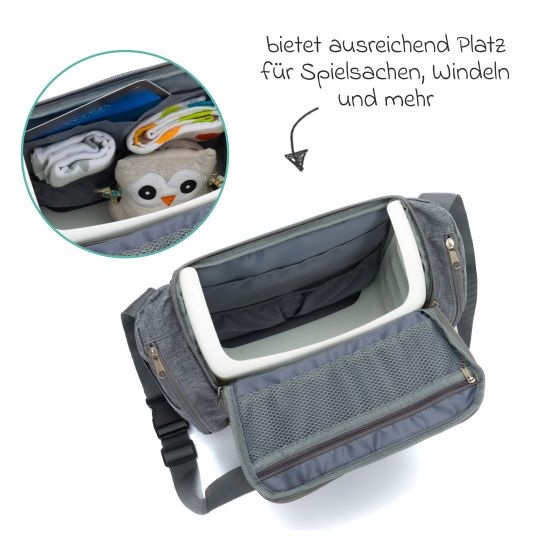 Fillikid Reise-Sitzpolster Sitzerhöhung inkl. Kinderwagenbefestigung, 2 Thermofächer & extra großes Fach - Grau Melange