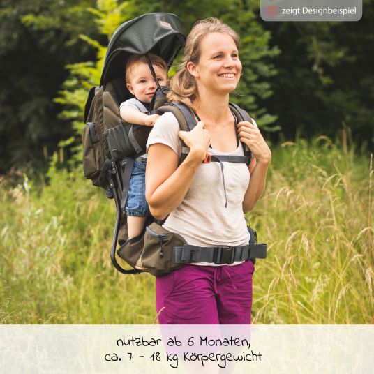 Fillikid Rückentrage Adventure für Baby & Kleinkind bis 20 kg mit Sonnendach & Rucksack - Grau