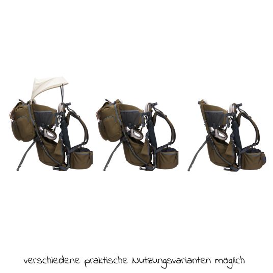 Fillikid Marsupio Adventure per neonati e bambini fino a 20 kg con tettuccio parasole, parapioggia e zaino - Grigio