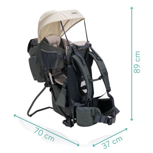 Fillikid Marsupio Adventure per neonati e bambini fino a 20 kg con tettuccio parasole, parapioggia e zaino - Grigio