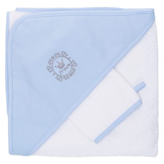 Fillikid Set asciugamano con cappuccio e guanto di lavaggio 100 x 100 cm - Prince - Blu