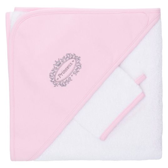 Fillikid Set asciugamano con cappuccio e guanto di lavaggio 100 x 100 cm - Principessa - Rosa