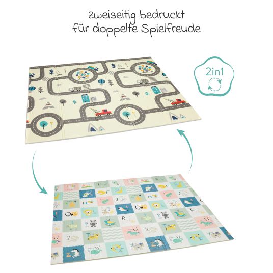 Fillikid Street play mat with double-sided design incl. carry bag 180 x 200 cm - Colorful