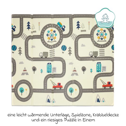 Fillikid Street play mat with double-sided design incl. carry bag 180 x 200 cm - Colorful