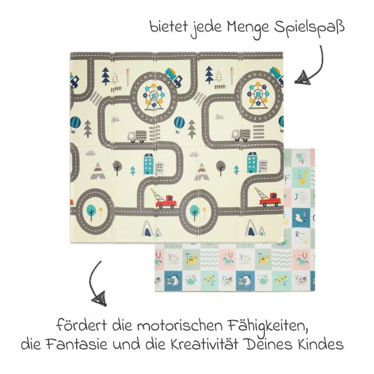 Fillikid Street play mat with double-sided design incl. carry bag 180 x 200 cm - Colorful