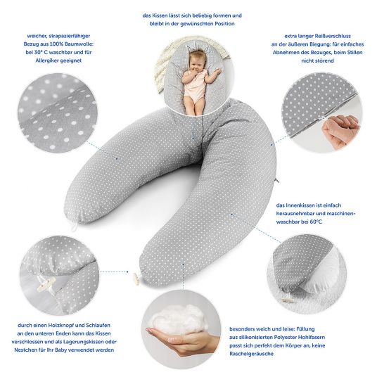 Fillikid Nursing pillow Positioning pillow Side sleeper pillow - Dots - Grey