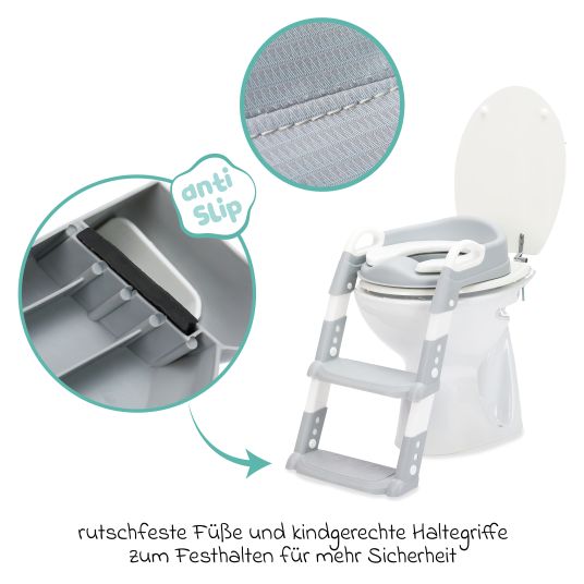 Fillikid Toilet trainer Ben height-adjustable steps, pre-assembled without screws - White Gray