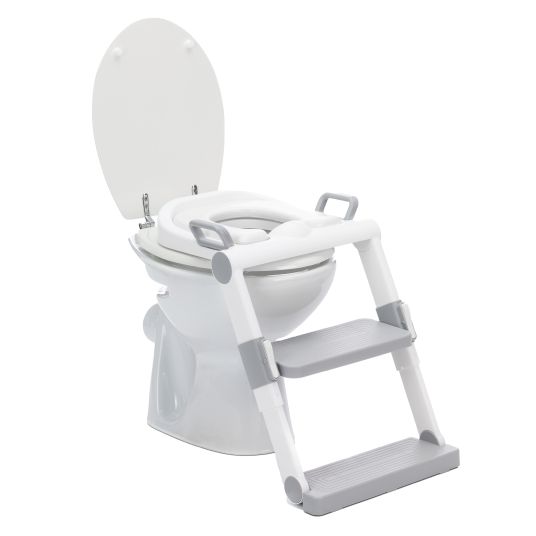 Fillikid Trainer da toilette con regolazione dinamica dell'altezza, ampi gradini, sedile rimovibile, pieghevole - Bianco Grigio