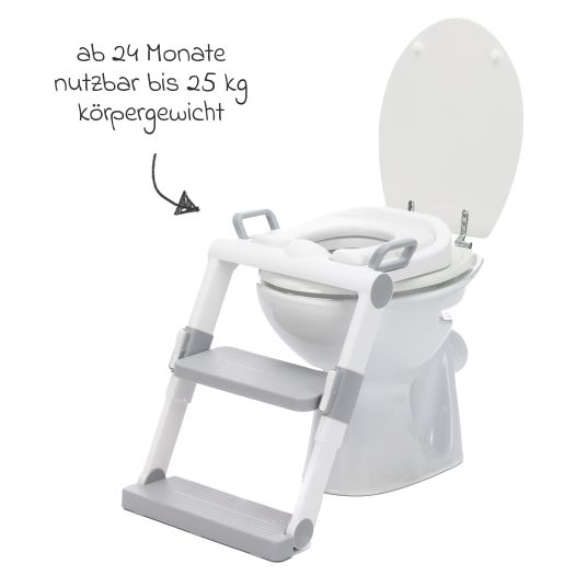 Fillikid Trainer da toilette con regolazione dinamica dell'altezza, ampi gradini, sedile rimovibile, pieghevole - Bianco Grigio