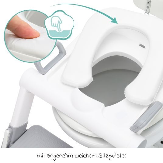 Fillikid Trainer da toilette con regolazione dinamica dell'altezza, ampi gradini, sedile rimovibile, pieghevole - Bianco Grigio