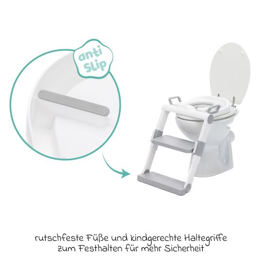 Fillikid Trainer da toilette con regolazione dinamica dell'altezza, ampi gradini, sedile rimovibile, pieghevole - Bianco Grigio