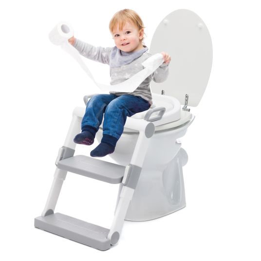 Fillikid Trainer da toilette con regolazione dinamica dell'altezza, ampi gradini, sedile rimovibile, pieghevole - Bianco Grigio