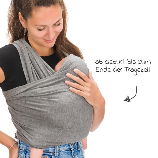 Fillikid Tragetuch Sophie elastisch 530 x 58 cm für Neugeborene ab 3,5 kg - 15 kg - Dunkelgrau Melange