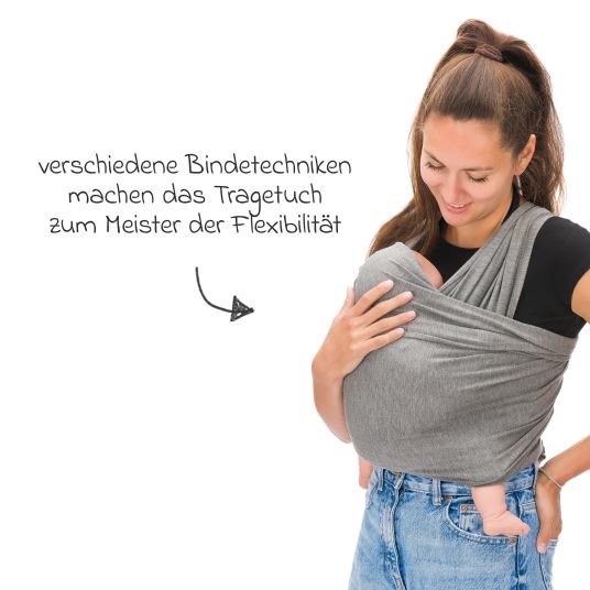 Fillikid Tragetuch Sophie elastisch 530 x 58 cm für Neugeborene ab 3,5 kg - 15 kg - Dunkelgrau Melange