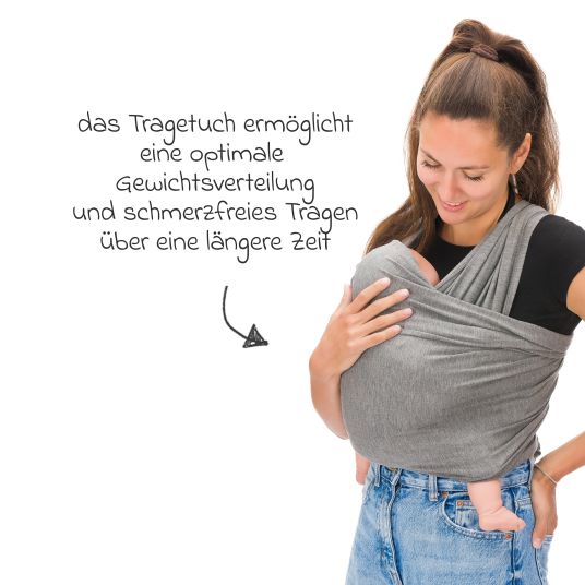 Fillikid Tragetuch Sophie elastisch 530 x 58 cm für Neugeborene ab 3,5 kg - 15 kg - Dunkelgrau Melange