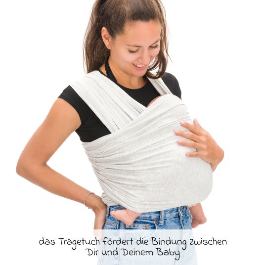 Fillikid Tragetuch Sophie elastisch 530 x 58 cm für Neugeborene ab 3,5 kg - 15 kg - Hellgrau Melange