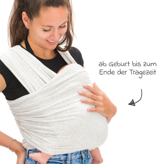 Fillikid Tragetuch Sophie elastisch 530 x 58 cm für Neugeborene ab 3,5 kg - 15 kg - Hellgrau Melange