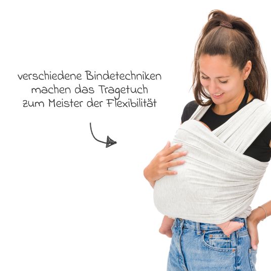 Fillikid Tragetuch Sophie elastisch 530 x 58 cm für Neugeborene ab 3,5 kg - 15 kg - Hellgrau Melange