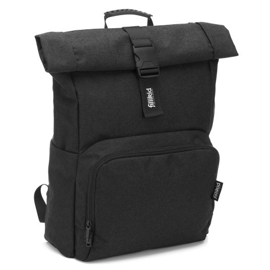 Fillikid Tokyo roll-top style changing backpack incl. changing mat, variable storage space, thermal compartment & fastening hooks - black