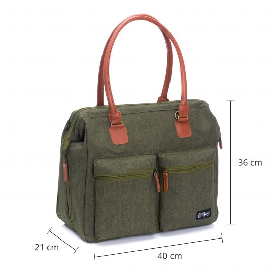 Fillikid Diaper bag Oxford with changing mat, interior & exterior compartments - Dark Green Melange