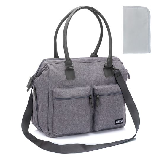 Fillikid Oxford changing bag with changing mat, inner & outer compartments - Grey Melange Exclusive