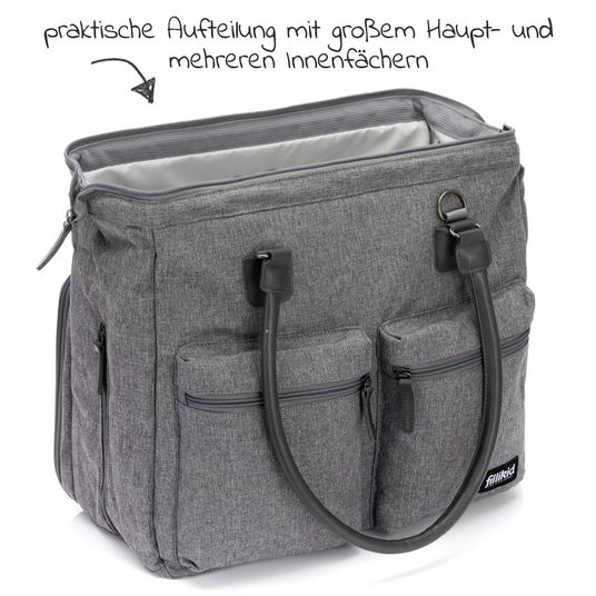 Fillikid Oxford changing bag with changing mat, inner & outer compartments - Grey Melange Exclusive