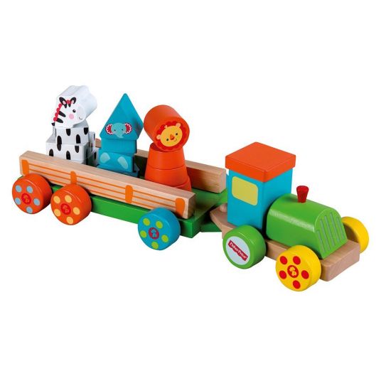 Fisher-Price Wooden train with 12 building blocks - zoo animals