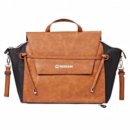 Gesslein 2 in 1 diaper backpack & diaper bag N°4 with changing mat, inner pocket & insulated container - Cognac