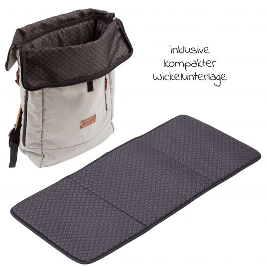 Gesslein 2 in 1 Diaper Backpack & Diaper Bag N°6 with changing mat and many compartments - Granite Grey Mottled